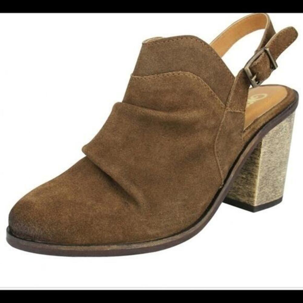 UEC NAUGHTY MONKEY BROWN TAN Genuine suede leather SLINGBACK MULE booties sz 8.5